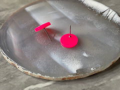14mm HOT PINK post earring round blanks, hot pink round earring, pink stud earring, drop dangle earring making colorful jewelry blanks