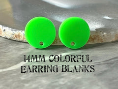 14mm NEON GREEN post earring round blanks, green round earring, green stud earring, drop dangle earring making colorful jewelry blanks