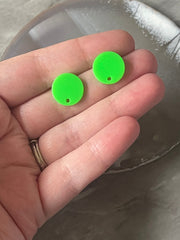 14mm NEON GREEN post earring round blanks, green round earring, green stud earring, drop dangle earring making colorful jewelry blanks