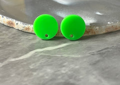 14mm NEON GREEN post earring round blanks, green round earring, green stud earring, drop dangle earring making colorful jewelry blanks