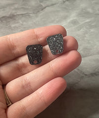 15mm black stardust post earring blanks drop earring, stud earring jewelry dangle DIY earring making rectangle resin, black earrings