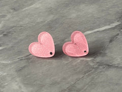 14mm pink heart post earring blanks drop earring, stud earring jewelry dangle DIY earring making heart resin, pink earrings