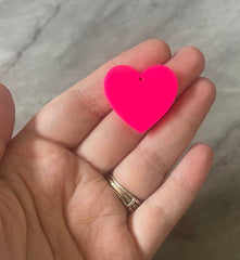 Bright Pink neon heart Beads, heart cutout acrylic 28mm Earring Necklace pendant bead one hole colorful pink