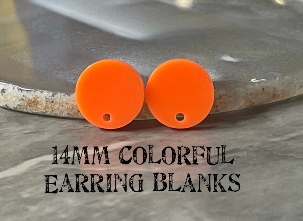 14mm NEON ORANGE post earring round blanks, orange round earring, orange stud earring, drop dangle earring making colorful jewelry blanks