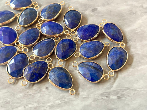 LAST CHANCE GORGEOUS Natural Lapis Lazuli Links connectors, with Brass Findings, Faceted, teardrop, Golden, 27mm top to bottom, Hole: 2mm