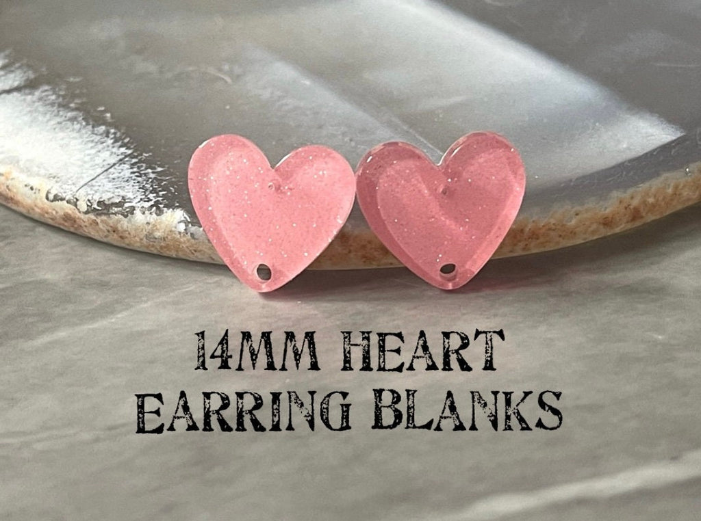 14mm pink heart post earring blanks drop earring, stud earring jewelry dangle DIY earring making heart resin, pink earrings