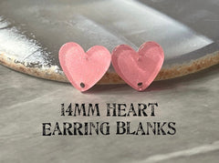 14mm pink heart post earring blanks drop earring, stud earring jewelry dangle DIY earring making heart resin, pink earrings