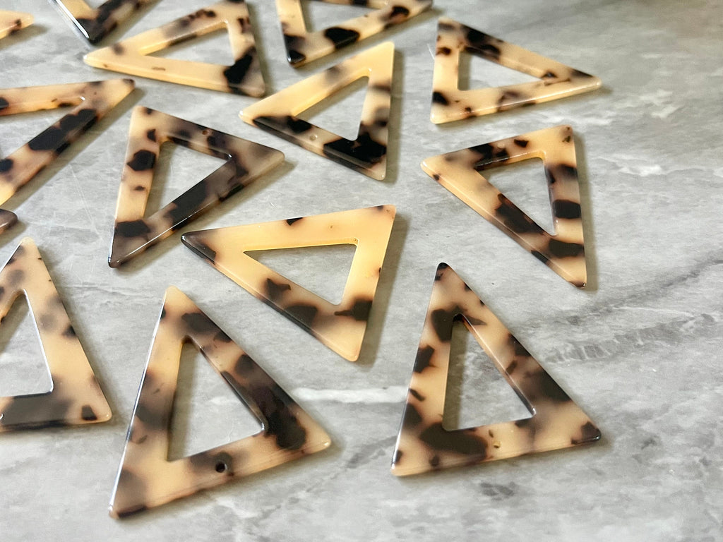 Blonde Tortoise Shell Beads, Triangle shape acrylic 41mm Long Earring or Necklace pendant bead, one hole at top, acrylic tortoise shell