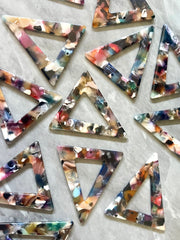 Rainbow Tortoise Shell Beads, Triangle shape acrylic 41mm Long Earring or Necklace pendant bead, one hole at top, acrylic tortoise shell