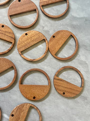 Wood Grain 1 Hole Beads, macrame laser leather round cutout 30mm Earring Necklace pendant bead, DIY wooden blanks brown circle