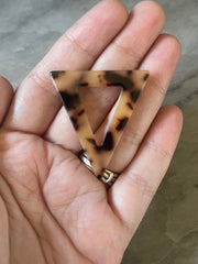 Blonde Tortoise Shell Beads, Triangle shape acrylic 41mm Long Earring or Necklace pendant bead, one hole at top, acrylic tortoise shell