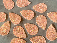Glitter Peach 39mm Teardrop, coral jewelry DIY blanks, drop dangle for earrings or necklace, orange earrings, geometric boho rhinestone