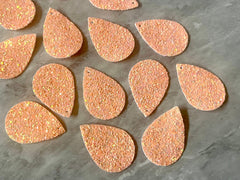 Glitter Peach 39mm Teardrop, coral jewelry DIY blanks, drop dangle for earrings or necklace, orange earrings, geometric boho rhinestone