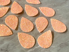 Glitter Peach 39mm Teardrop, coral jewelry DIY blanks, drop dangle for earrings or necklace, orange earrings, geometric boho rhinestone