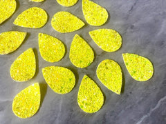 Glitter Neon Yellow 39mm Teardrop, jewelry DIY blanks, drop dangle for earrings or necklace, yellow earrings, geometric boho rhinestone