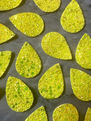 Glitter Neon Yellow 39mm Teardrop, jewelry DIY blanks, drop dangle for earrings or necklace, yellow earrings, geometric boho rhinestone