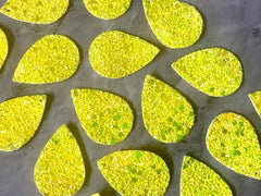 Glitter Neon Yellow 39mm Teardrop, jewelry DIY blanks, drop dangle for earrings or necklace, yellow earrings, geometric boho rhinestone