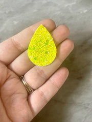 Glitter Neon Yellow 39mm Teardrop, jewelry DIY blanks, drop dangle for earrings or necklace, yellow earrings, geometric boho rhinestone