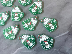 XL Christmas Cocoa Acrylic Blanks Cutout, earring jewelry making, drop blanks, 30mm green glitter hot chocolate coffee cup peppermint