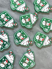 XL Christmas Cocoa Acrylic Blanks Cutout, earring jewelry making, drop blanks, 30mm green glitter hot chocolate coffee cup peppermint