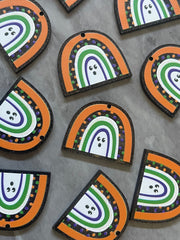 XL Halloween Rainbow Acrylic Blanks Cutout, earring jewelry making, drop blanks, 34mm polka dot U shape half moon black orange pumpkin