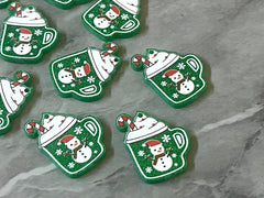 XL Christmas Cocoa Acrylic Blanks Cutout, earring jewelry making, drop blanks, 30mm green glitter hot chocolate coffee cup peppermint
