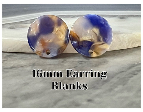 16mm art deco confetti post earring blanks drop earring stud earrings jewelry dangle DIY earring making round resin colorful royal blue gold