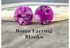 16mm art deco confetti post earring blanks drop earring, stud earrings jewelry dangle DIY earring making round resin sparkle colorful purple
