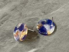 16mm art deco confetti post earring blanks drop earring stud earrings jewelry dangle DIY earring making round resin colorful royal blue gold