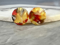 16mm art deco confetti post earring blanks drop earring stud earrings jewelry dangle DIY earring making round resin colorful red yellow blac