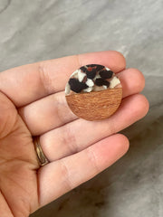 Wood Grain art deco resin Beads, round cutout acrylic 28mm Earring Necklace pendant bead, one hole top DIY wooden blanks black cream circle