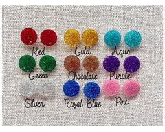 14mm GLITTER post earring blanks drop earring, stud jewelry dangle DIY earrings making round resin, pink purple green royal gold silver