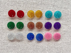 14mm GLITTER post earring blanks drop earring, stud jewelry dangle DIY earrings making round resin, pink purple green royal gold silver