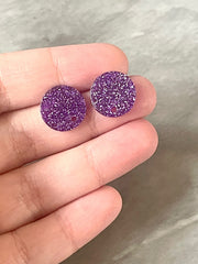 14mm Purple GLITTER post earring blanks drop earring, stud jewelry dangle DIY earrings making round resin, confetti circle rainbow blanks