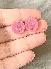 14mm Pink GLITTER post earring blanks drop earring, stud jewelry dangle DIY earrings making round resin, confetti circle rainbow blanks