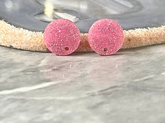 14mm Pink GLITTER post earring blanks drop earring, stud jewelry dangle DIY earrings making round resin, confetti circle rainbow blanks
