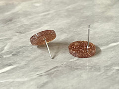14mm chocolate GLITTER post earring blanks drop brown, stud jewelry dangle DIY earrings making round resin, confetti circle rainbow blanks