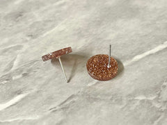 14mm chocolate GLITTER post earring blanks drop brown, stud jewelry dangle DIY earrings making round resin, confetti circle rainbow blanks
