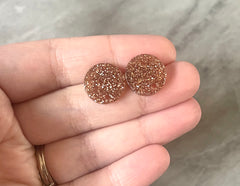14mm chocolate GLITTER post earring blanks drop brown, stud jewelry dangle DIY earrings making round resin, confetti circle rainbow blanks