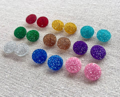 14mm GLITTER post earring blanks drop earring, stud jewelry dangle DIY earrings making round resin, pink purple green royal gold silver
