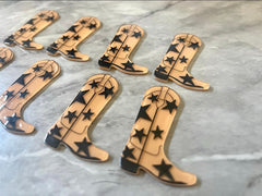 Yee Haw Acrylic laser cut Earring Blanks, cowboy boot Texas stars pierced ear stud blank pieces, brown bachelorette party stud drop dangle