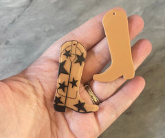 Yee Haw Acrylic laser cut Earring Blanks, cowboy boot Texas stars pierced ear stud blank pieces, brown bachelorette party stud drop dangle