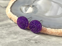 14mm Purple GLITTER post earring blanks drop earring, stud jewelry dangle DIY earrings making round resin, confetti circle rainbow blanks
