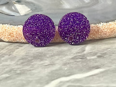 14mm Purple GLITTER post earring blanks drop earring, stud jewelry dangle DIY earrings making round resin, confetti circle rainbow blanks