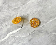14mm Gold GLITTER post earring blanks drop earring, stud jewelry dangle DIY earrings making round resin, confetti circle rainbow blanks