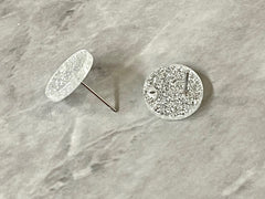 14mm Silver GLITTER post earring blanks drop stud jewelry dangle DIY earrings making round resin, confetti circle rainbow blanks gray blank