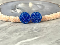 14mm Royal GLITTER post earring blanks drop blue, stud jewelry dangle DIY earrings making round resin, confetti circle rainbow blanks teal