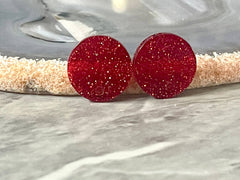 14mm Red GLITTER post earring blanks drop earring, stud jewelry dangle DIY earrings making round resin, confetti circle rainbow blanks