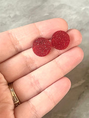 14mm Red GLITTER post earring blanks drop earring, stud jewelry dangle DIY earrings making round resin, confetti circle rainbow blanks