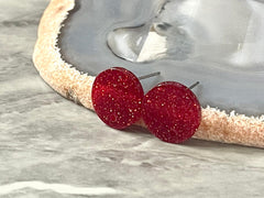 14mm Red GLITTER post earring blanks drop earring, stud jewelry dangle DIY earrings making round resin, confetti circle rainbow blanks